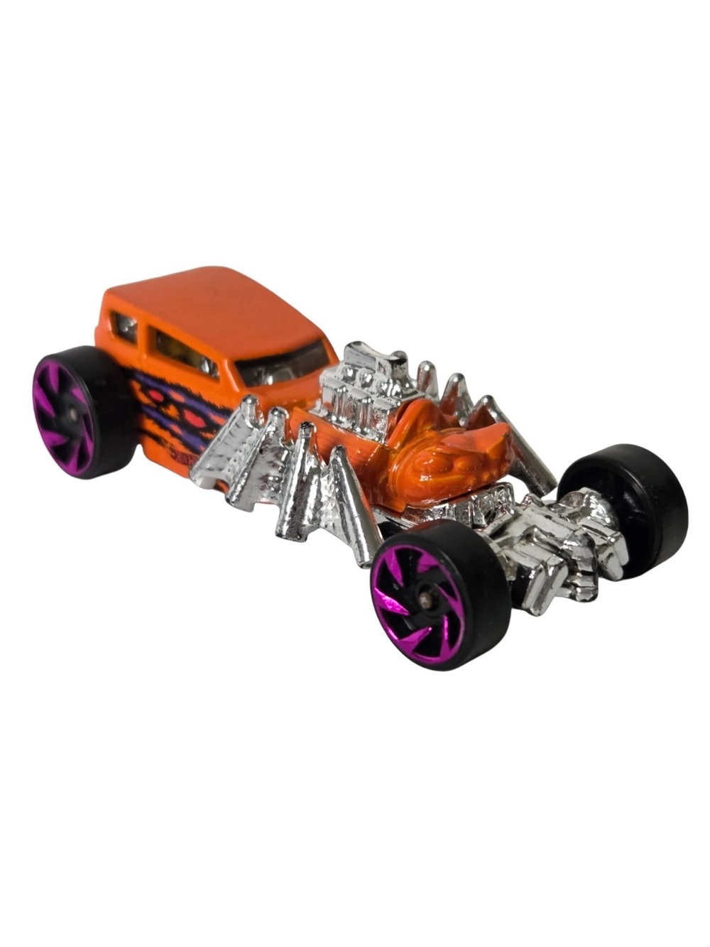 2012 Hot Wheels Street Creeper Diecast Car Orange Chrome Engine Purple Rims